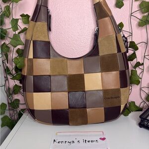 Alter/ego crescent shoulder bag in checkered board up crafted suede